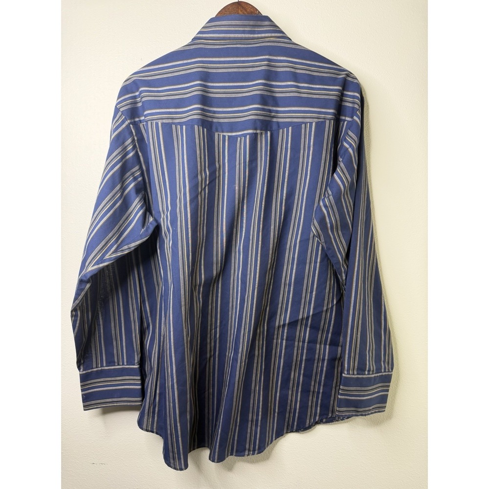 Plains Western Wear Pearl Snap Button Front Shirt Men's XL Blue Yellow Striped - Picture 3 of 3